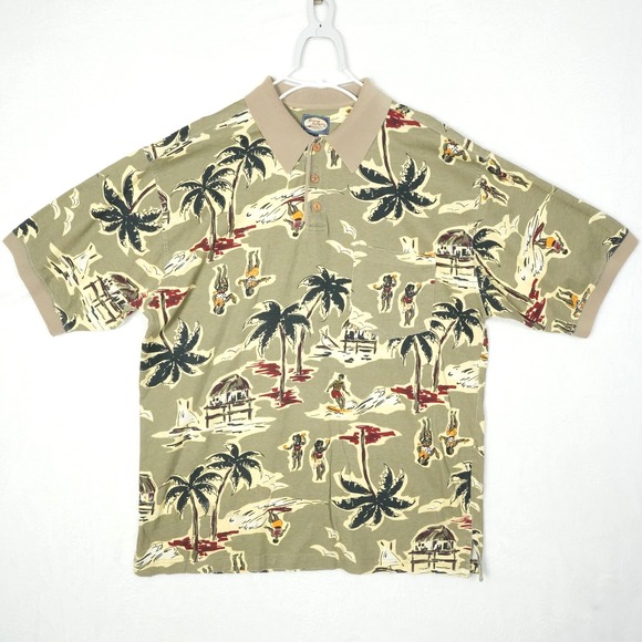 Tommy Bahama Polo Shirt Men's Medium Green Hula Dancer Hawaiian Aloha Palm Tree - Picture 2 of 7